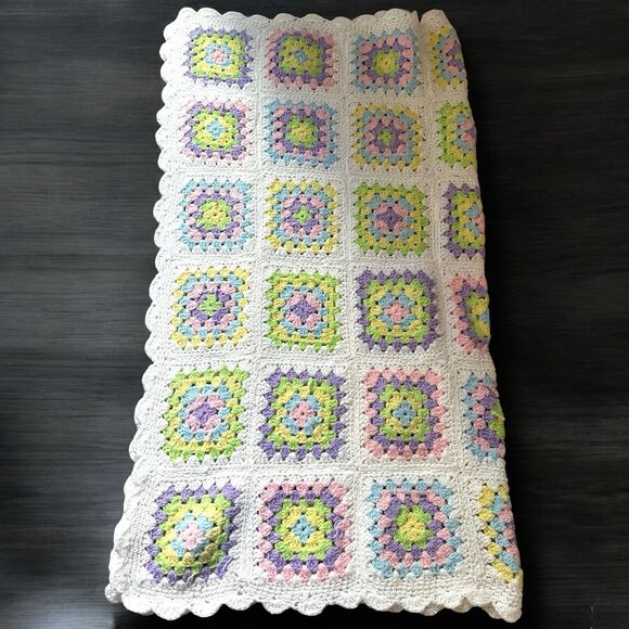 Handmade Crochet Baby Blanket Unisex Pastel Cottagecore Vintage Nursery Swiftie - Picture 12 of 16